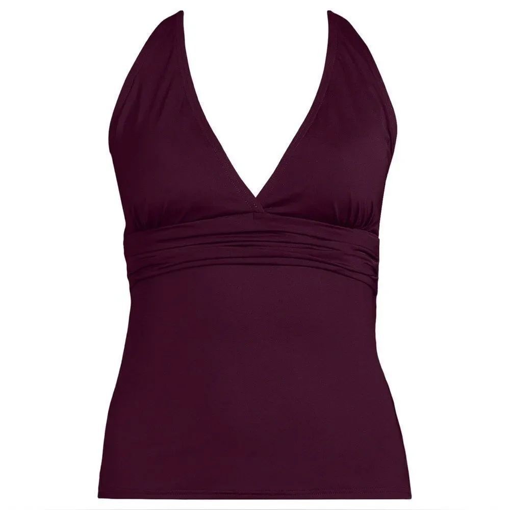 Land's End plunge V-neck X back Tankini top convertible straps dark wine Various